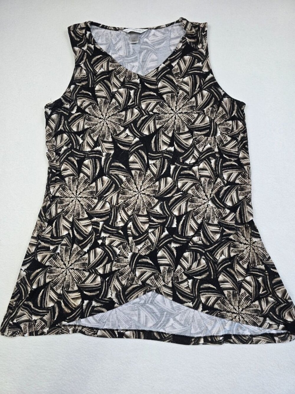 Christopher & Banks Large Black & Beige Sleeveless Patterned Top